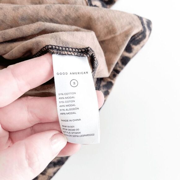 Good American Womens Cotton Blend Leopard Print Short Sleeve Blouse Brown Size 3 - Picture 6 of 7